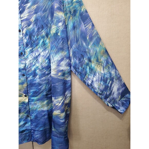 Susan Graver Printed Stretch Charmeuse Big Shirt Blue Lagoon Size 2X - Picture 2 of 6